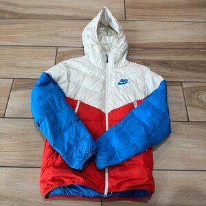 Nike Men’s Multi Color Puffer Jacket Sz S Blue/ White/ Red